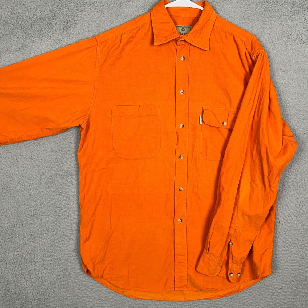 Beretta Shirt Mens Large Corduroy Orange Long Sleeve Button Down Flap Pocket EUC